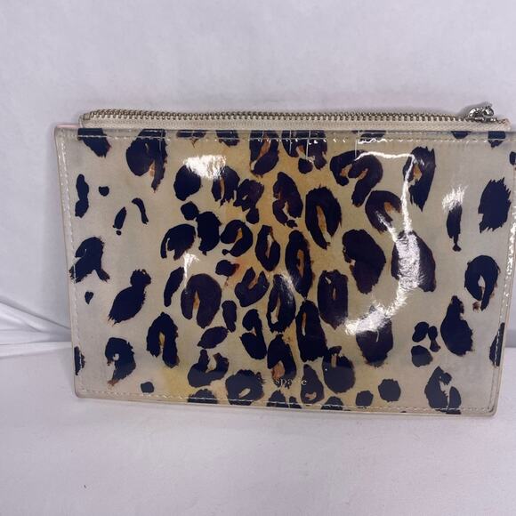 Kate Spade Glossy Black & Brown Leopard Print Wristlet - Pre-Owned - Picture 1 of 9